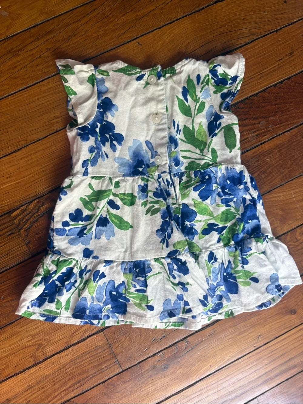 0/3M The Children’s Place Blue Floral Ruffle-Shoulder Dress - Picture 3 of 3
